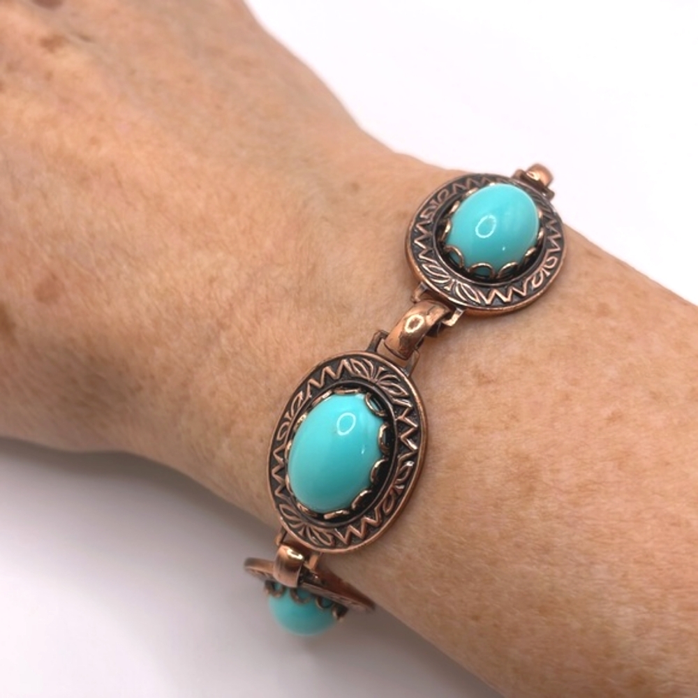 Solid Copper And Simulated Turquoise Southwestern… - image 1